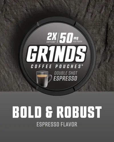 Miniatura 2 de Bolsas de café Grinds Alternativa saludable sin tabaco y sin nicotina 6 latas de Espresso doble 18 bolsas por lata 2 veces cafeína, 1 bolsa