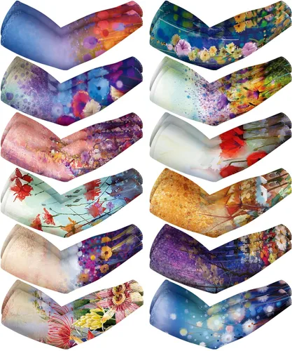 Miniatura 9 de Tisancy 12 pares de mangas de agricultores para mujer, protección solar UV, manga de brazo, cubierta de enfriamiento para jardinería, mangas