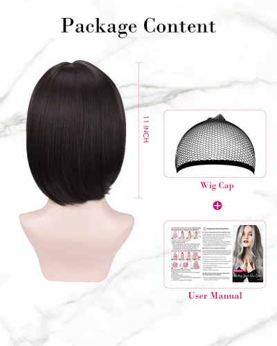 Miniatura 3 de REECHO peluca corta con flequillo, de cabello sintético, para cosplay, para mujeres Marrón oscuro