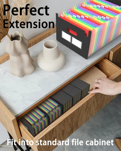 Miniatura 5 de Organizador de archivos de acordeón, paquete de 2 carpetas de archivos expandibles de 24 bolsillos, organizador mensual portátil de documentos