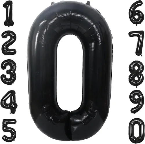 Globos de 40 pulgadas negros con número 0 de helio, globos negros gigantes con número 0 para decoraciones de fiesta de cumpleaños, aniversario, baby