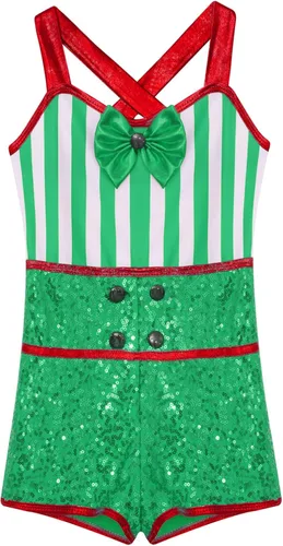 Miniatura 3 de Disfraz de Navidad con bastón de caramelo para niñas, estampado de rayas, ballet, danza, gimnasia, leotardo ciclista