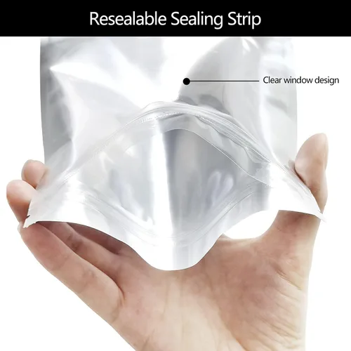 Miniatura 4 de Paquete de 100 bolsas de Mylar para almacenamiento de alimentos de 3.3 x 5.5 pulgadas, bolsas resellables a prueba de olores con ventana