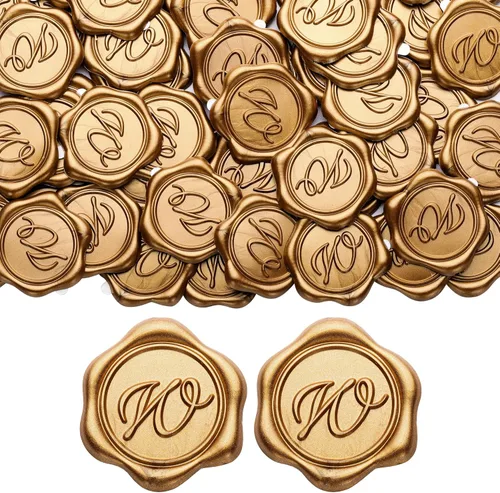 Miniatura 15 de Yoption - Pegatinas de sello de cera con letra inicial del alfabeto L, paquete de 100 unidades, autoadhesivas, estilo antiguo dorado, para sobres