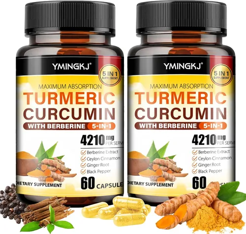 Suplemento de curcumina de cúrcuma con pimienta negra y botánicos bioactivos, cúrcuma, jengibre, berberina, canela de Ceilán, suplemento premium