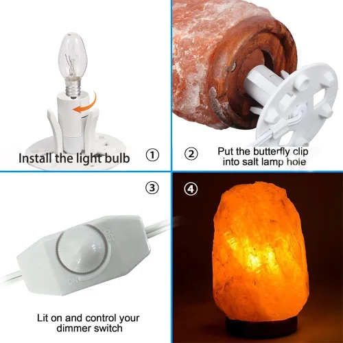Miniatura 4 de SCOMX Cable de lámpara de sal blanca del Himalaya, interruptor de atenuación, bombilla de Navidad, cable de lámpara de sal con control de intensidad