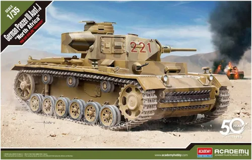 Miniatura 6 de Academy 1/35 Alemán Panzer III AUSF.J Norte de África # 13531 Kits de modelo Hobby