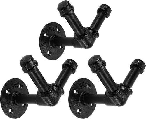 Ganchos para toallas de baño para colgar, paquete de 3 toalleros industriales vintage, color negro, gancho resistente para colgar en la pared,