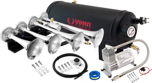 Vixen Horns Kit de bocina de tren para camiones/coche/semi. Sistema completo a bordo: compresor de aire de 150 psi, tanque de 1.5 galones, 4
