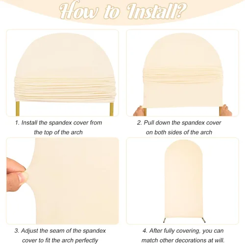 Miniatura 5 de Juego de 3 fundas de elastano ajustables para arco de boda, color beige, cubierta de fondo para arco de Chiara, parte superior redonda, para boda