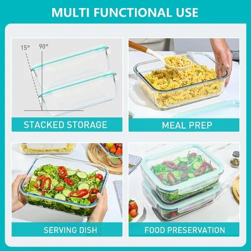 Miniatura 7 de Paquete de 2 recipientes grandes de vidrio de 78 onzas / 9.8 tazas con tapas, recipientes de preparación de comidas para hornear, servir, recipiente