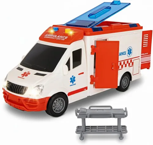 ArtCreativity Camión de juguete de ambulancia para niños, luces y sirena, ambulancia de juguete de rescate a escala 1/16, juguetes de ambulancia de