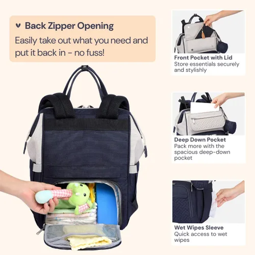 Miniatura 5 de BabbleRoo Mochila para Pañales, Bolsas Grandes Multifunción con Almohadilla Cambiadora y Correas para Cochecito, Estuche para Chupete, Mochila