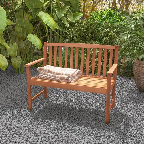 Miniatura 5 de Giantex Banco para exteriores, banco de patio de madera con cómodos reposabrazos y respaldo, área de estar de listones, marco de madera