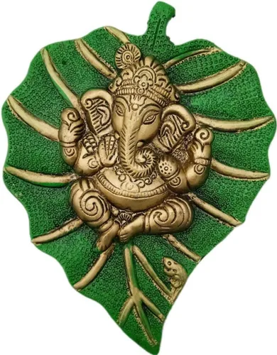 Lord Ganesh/Ganpati On Paan Patta Leaf - Colgante de pared decorativo para decoración del hogar y la oficina, Feng Shui, Vastu, escultura artística,