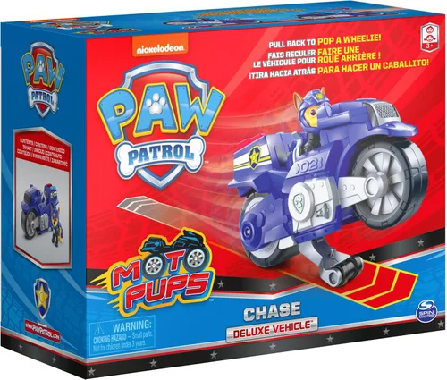 Miniatura 9 de Paw Patrol, Moto Pups Deluxe de Chase, vehículo de motocicleta de tracción que hace piruetas y figura de juguete