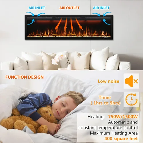 Miniatura 6 de Chimenea eléctrica Mystflame, chimenea empotrable o montada en la pared, chimenea lineal de marco delgado con opciones de madera y capa de cristal