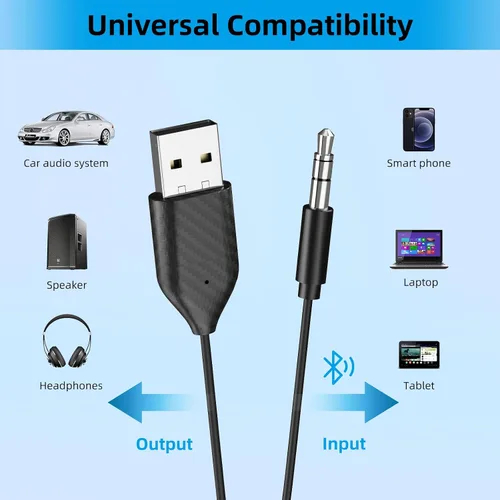 Miniatura 5 de ZIOCOM Adaptador auxiliar Bluetooth para automóvil, receptor USB Bluetooth 5.2, adaptador Bluetooth de 0.138 in con micrófono para transmisión