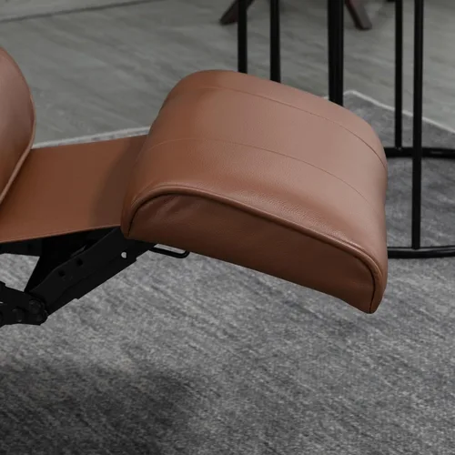 Miniatura 7 de HOMCOM Sillón reclinable manual de piel sintética, silla de salón ajustable con reposapiés, apoyabrazos y base de madera envuelta para sala de Marrón