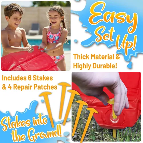 Miniatura 6 de Stargo 18 x 5 pies – Salpicaduras y tobogán deslizante, toboganes acuáticos para niños – Tobogán acuático para niños al aire libre divertidos Rojo