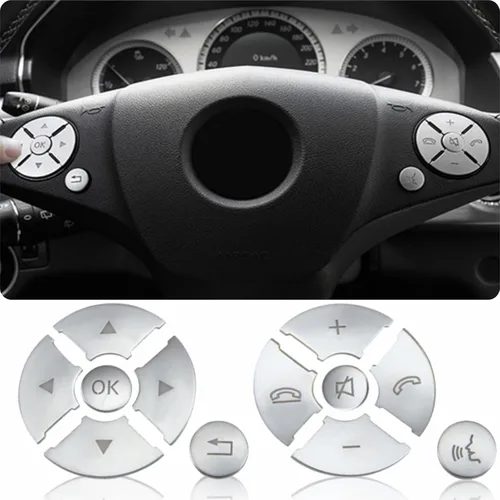 Miniatura 9 de Moldura de botón del volante de automóvil Decoración interior Compatible con Mercedes Benz SL GL GLA CLA CLS GLK SLK A B C E M G Class - Plata Plata