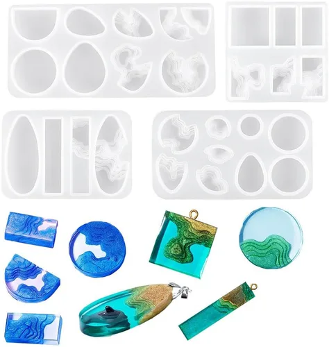 4 moldes para colgantes de resina isla, moldes de silicona oceánica para resina epoxi, moldes de resina de joyería para aretes, collares,