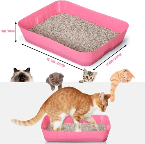 Miniatura 3 de Bokon Caja de arena desechable de 25 unidades para gatos, bandeja de arena desechable grande para viajes al hogar, cajas de arena de plástico Rosado