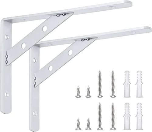 Soportes sólidos para estantes de 8 pulgadas, soportes en L resistentes, soporte de ángulo de acero inoxidable, carga máxima de 440 libras, paquete