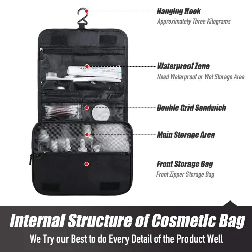 Miniatura 2 de Neceser de viaje colgante, organizador de cosméticos, bolsa de maquillaje portátil para mujeres y hombres con gancho fuerte y bolsillos, bolsa