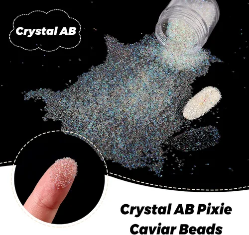 Miniatura 3 de Laza Cuentas de caviar para uñas de 2 colores, cuentas de micro pixie de 0.024-0.031 pulgadas (0.6-0.8mm), cuentas de burbujas de vidrio, gotas