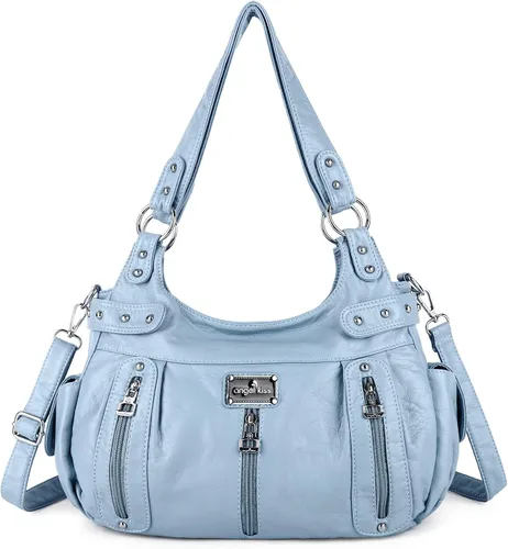Miniatura 18 de Angelkiss Bolsos grandes y carteras para mujer de cuero sintético lavado tipo hobo, bandolera, bolso cruzado, bolso de hombro, bolso de mano