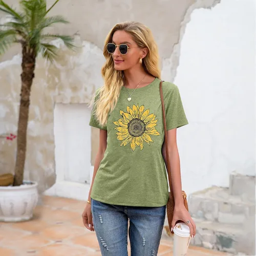Miniatura 4 de Camisas de girasol para mujer, lindas camisetas gráficas de diente de león, camisetas de manga corta de verano para mujer