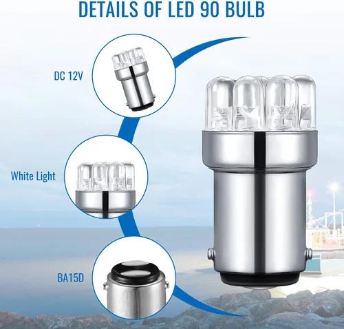 Miniatura 3 de Honoson 4 bombillas LED 90 1004 de repuesto LED marino BA15D bombilla LED para luces de navegación de barcos, luces de anclaje de barco, luces