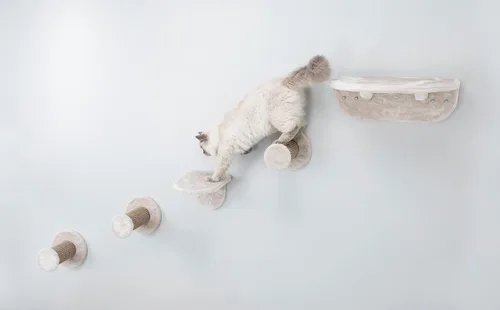 Miniatura 2 de Trixie Juego de vigilancia para gatos montado en la pared, estantes de escalada con escalones de sisal y plataformas de felpa, estantes para gatos