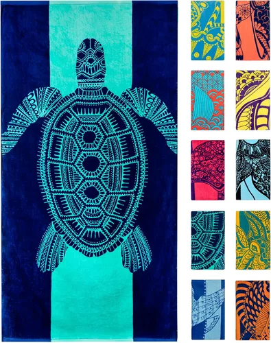 Miniatura 7 de Nova Blue - Toalla de playa de atún azul (34 x 63 pulgadas) – Toallas de playa a rayas azules de algodón 100% – Toalla de piscina de secado rápido