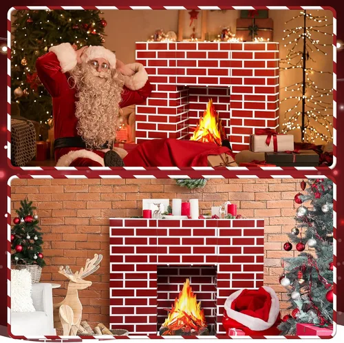 Miniatura 6 de Juego de 15 piezas de cartón navideño para chimenea, chimenea de cartón con fuego falso, bloques de tablero de tarjetas de llama falsa para Ladrillo