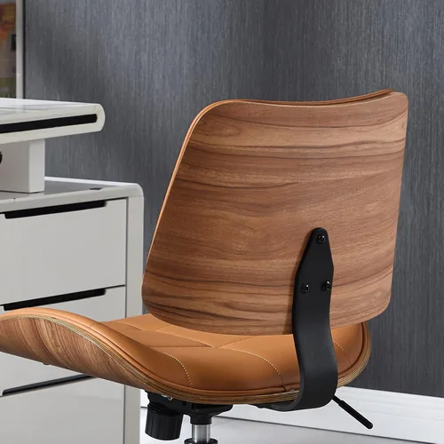 Miniatura 4 de Silla de Oficina para Hogar con Ruedas, Silla de Oficina Ajustable sin Brazos, Silla de Computadora Pequeña de Respaldo Medio de 360° de Cuero PU