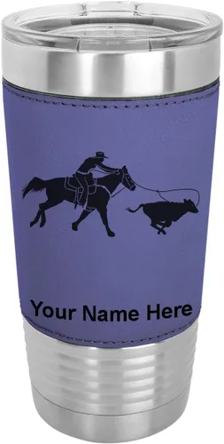 Miniatura 19 de LaserGram Vaso aislado al vacío de 20 onzas, con grabado personalizado incluido (cuero sintético, estilo béisbol)