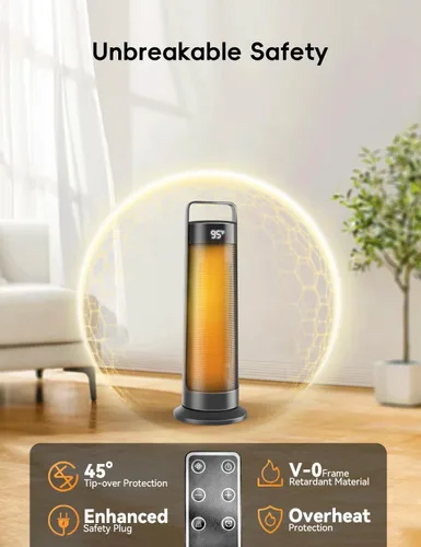 Miniatura 7 de Calentador de espacio para uso en interiores, habitación grande, calentador de oficina portátil de 1500 W, oscilación de 120°, cerámica PTC con Negro