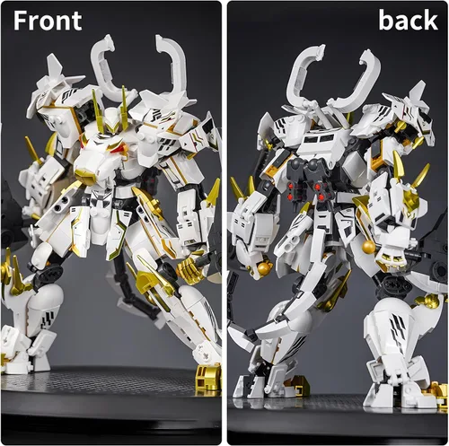 Miniatura 5 de CSNRHG Modelo de robot mecánico samurái de tigre blanco con doble hacha, bloques de construcción, juego de juguetes de cumpleaños mítico para niños
