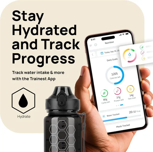 Miniatura 2 de INEVIFIT Botella de agua deportiva 3 en 1 de 34 onzas, 1 litro, con marcador de tiempo diario, sin BPA, Tritan a prueba de fugas, con filtro infusor
