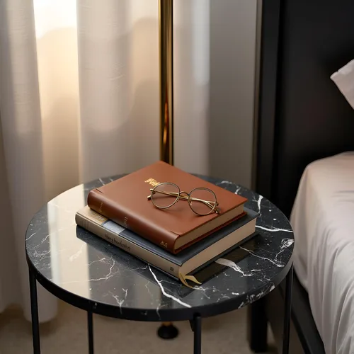 Miniatura 6 de Mesa auxiliar redonda de metal con parte superior de mármol natural, moderna mesa de centro pequeña para sala de estar, dormitorio, espacio pequeño
