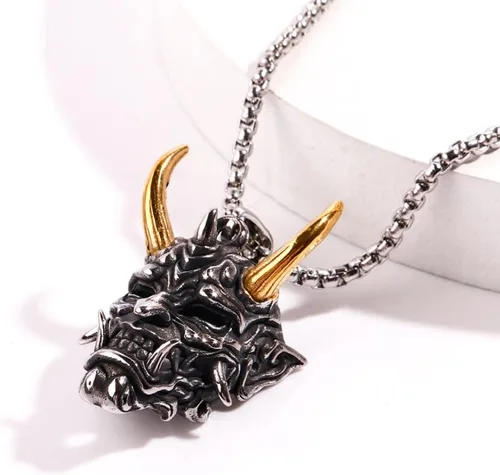 Miniatura 3 de Collar de calavera para hombre, collar de calavera de cuerno dorado, collar de cabeza de calavera de demonio gótico, collar de Halloween, collar