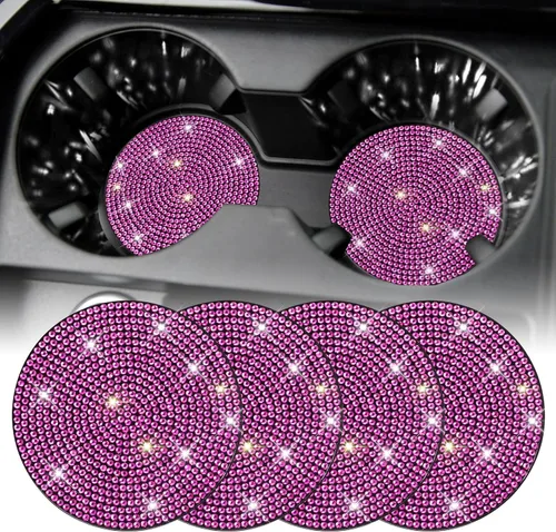 Miniatura 24 de SINGARO - Posavasos brillantes para automóvil, 4 posavasos antideslizantes universales, decorativos e integrados, accesorios para interiores de Rojo