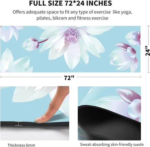 Miniatura 3 de nuveti Alfombrilla de yoga con estampado extra grueso de elastómero termoplástico antideslizante con bolsa de transporte, 72 x 24 pulgadas, extra