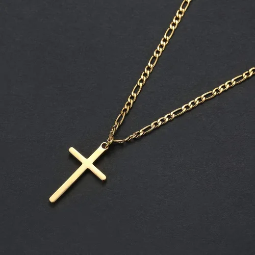 Miniatura 4 de Collar Tasbern de cruz, acero inoxidable, chapado en oro de 14 quilates, con dije de cruz simple, joyería religiosa, regalo para niño y hombre