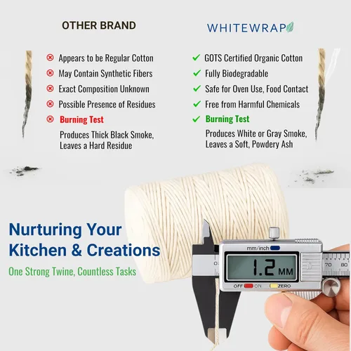Miniatura 7 de Cordón de carnicero orgánico premium 1.2mm de algodón natural, 304.8 metros – Seguro para horno para atar pavo, asar carne y hornear Fuerte