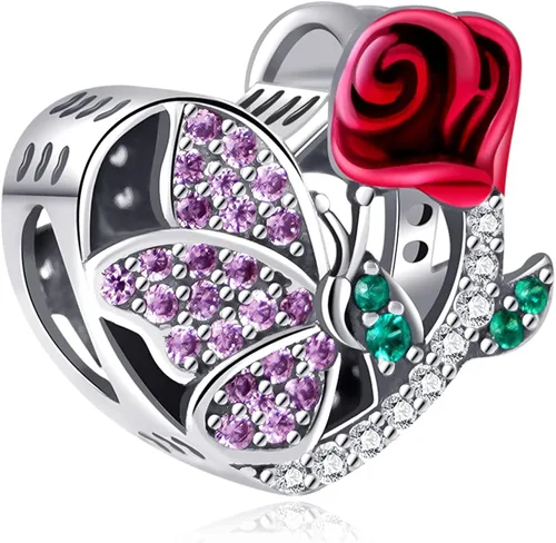 Miniatura 4 de NINGAN Juego de ofertas dijes de piedra natal y dije de mariposa de flor de rosa, Plata
