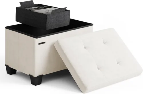 Miniatura 46 de Cubo otomano de almacenamiento con cubo pequeño, otomana cuadrada de 15 pulgadas con almacenamiento para sala de estar y dormitorio, reposapiés