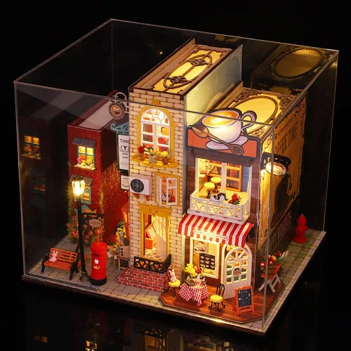Miniatura 2 de Soporte de madera 3D para libros, rompecabezas de casa de muñecas, sujetalibros de madera, kit de construcción de rincones con luz LED